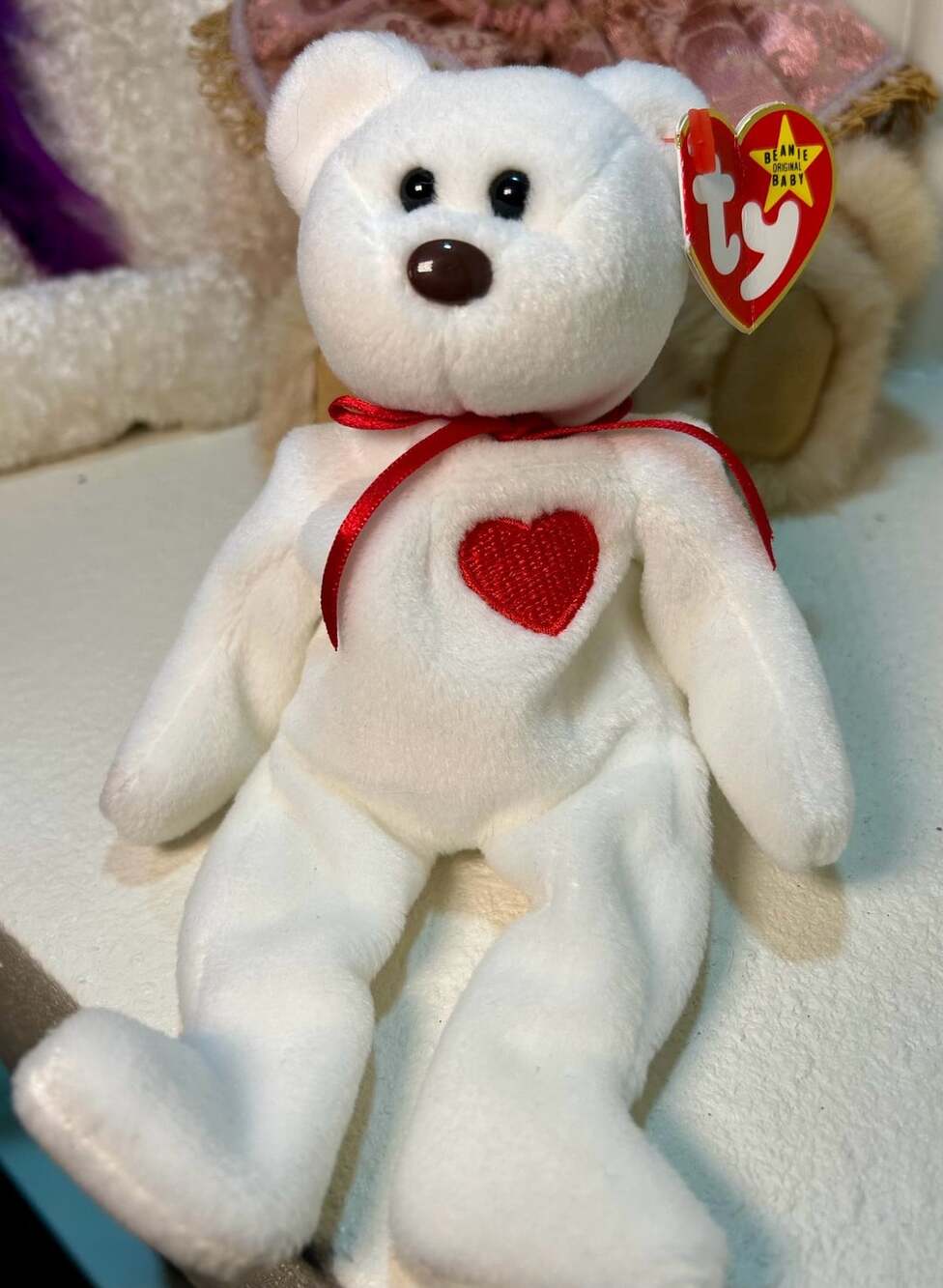 Ty Beanie Baby Valentino The Bear White Plush Red Heart Style 4058